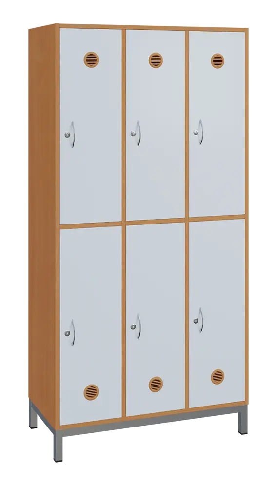 SBS-2233 šatní skříň 6-boxová, 1800x900x400 mm, kovové nohy, korpus buk royal, dvířka bílá